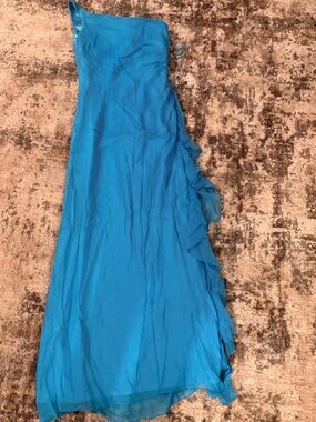 Lillie Rubin One-Shoulder Ruffle Blue Evening Gown
